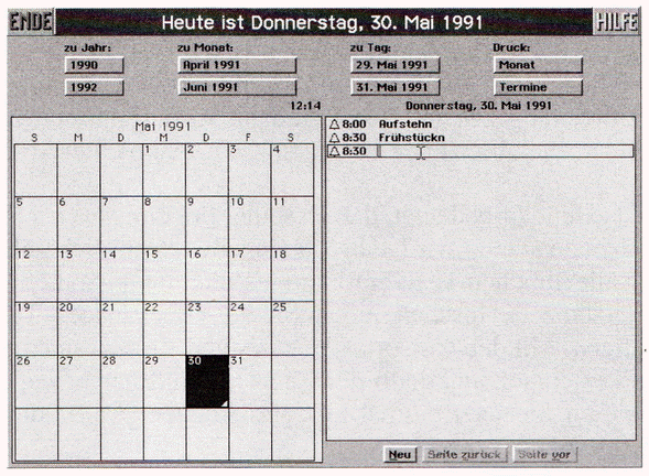 Der Bildschirm des GEOS-Zubehörs 'Kalender'