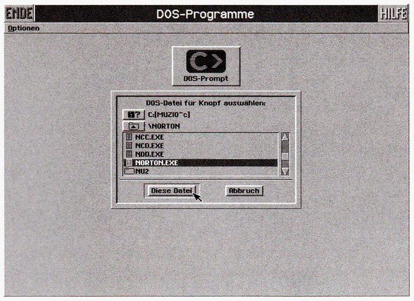 Dateiauswahlfenster im Bereich 'DOS-Programme'