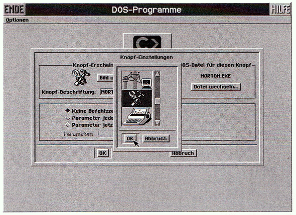 Das Dialogfenster 'Knopf-Einstellungen' im Bereich 'DOS-Programme'