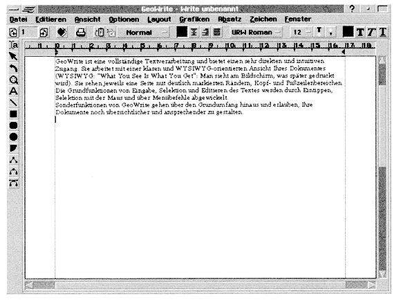 Das GeoWrite-Fenster mit Ihrem ersten Text