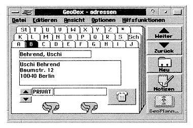 GeoDex mit der ersten Adresse für den Serienbrief