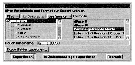 Dialogbox zum Exportieren eines Dokumentes