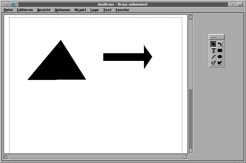 Ein Dreieck und ein Pfeil, gezeichnet mit dem Werkzeug für Vielecke
