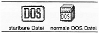 DOS ICONS: links- starbare Datei, rechts- normale DOS Datei