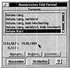 Numerisches Feld-Format: Datum-Kurz
